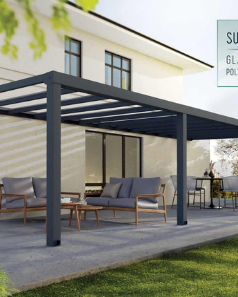 Stockholm Patio Cover 3.4m x 9.5m - Grey Aluminium Frame & Clear Polycarbonate