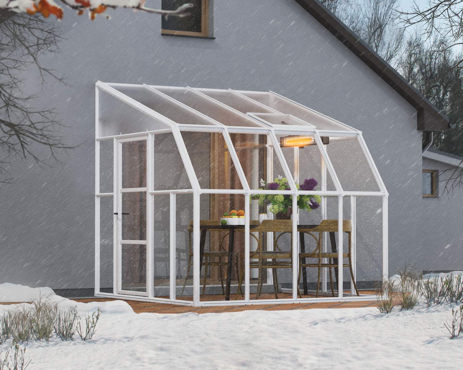 Sunroom 2.5m x 2.5m Lean to Conservatory - Aluminium White Frames & Hybrid Polycarbonate