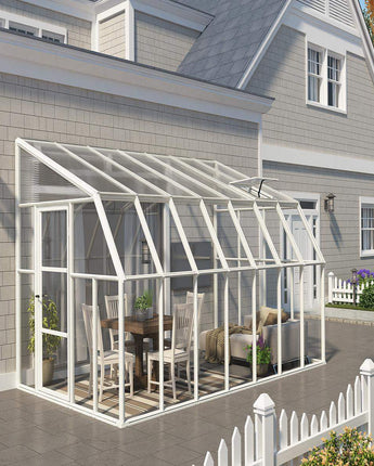 Sunroom 2.5m x 4m Lean to Conservatory - Aluminium White Frames & Hybrid Polycarbonate
