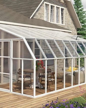 Sunroom 2.5m x 5.7m Lean to Conservatory - Aluminium White Frames & Hybrid Polycarbonate