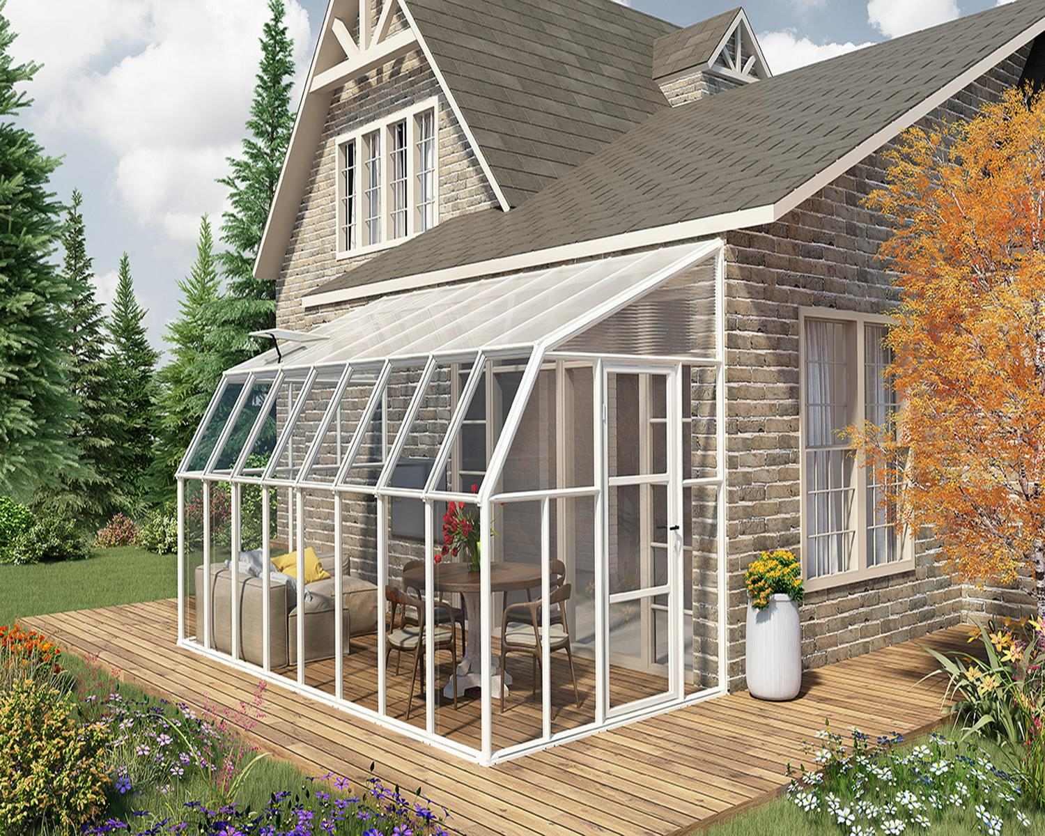 Sunroom 2.5m x 5m Lean to Conservatory - Aluminium White Frames & Hybrid Polycarbonate