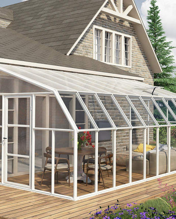 Sunroom 2.5m x 6m Lean to Conservatory - Aluminium White Frames & Hybrid Polycarbonate