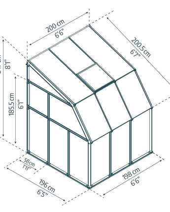 Sunroom 2m x 2m Lean to Conservatory - Aluminium White Frames & Hybrid Polycarbonate