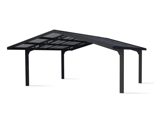 Sydney Double Apex 20' x 20' Carport - Black Aluminium & Corrugated Polycarbonate Roof