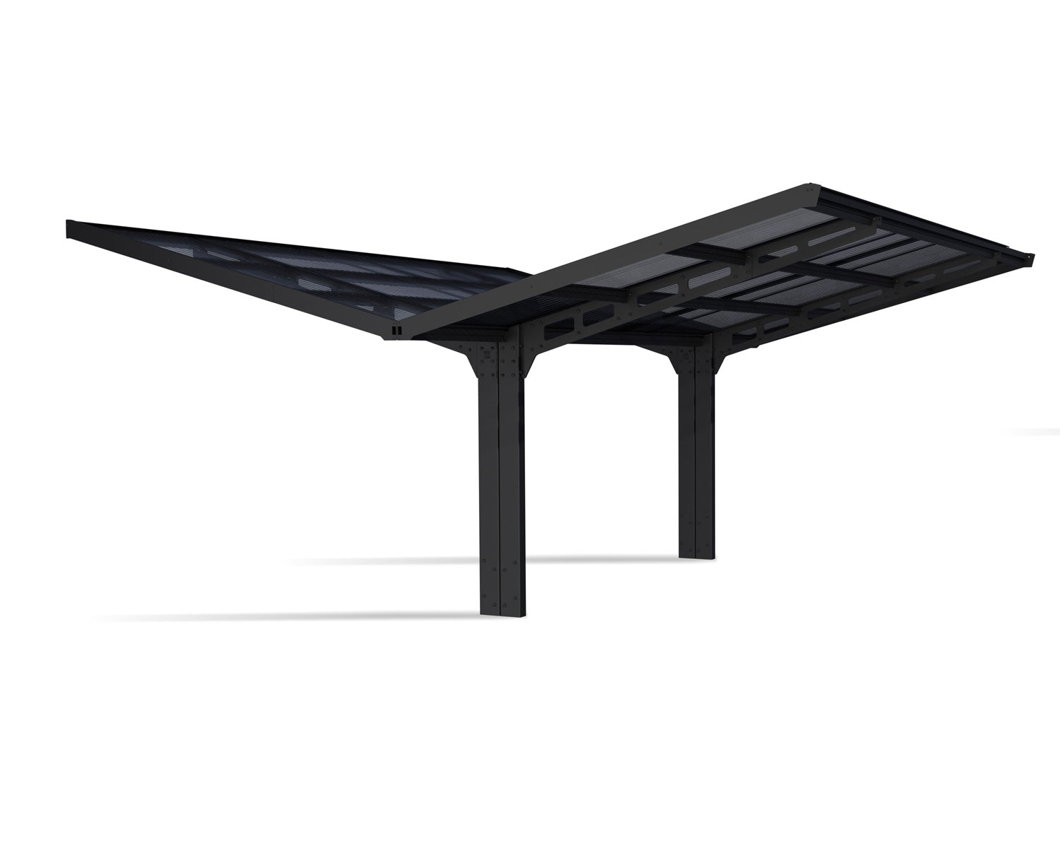 Sydney Double Wings 20' x 20' Carport - Black Aluminium & Corrugated Polycarbonate Roof