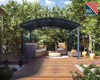 Tucson 3.6m x 4.35m Garden Gazebo in Grey Aluminium with Polycarbonate Roof