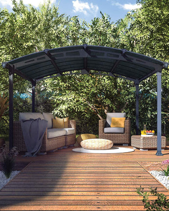 Tucson 3.6m x 4.35m Garden Gazebo in Grey Aluminium with Polycarbonate Roof
