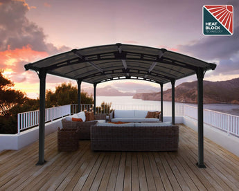 Tucson 3.6m x 5.1m Garden Gazebo in Grey Aluminium with Polycarbonate Roof